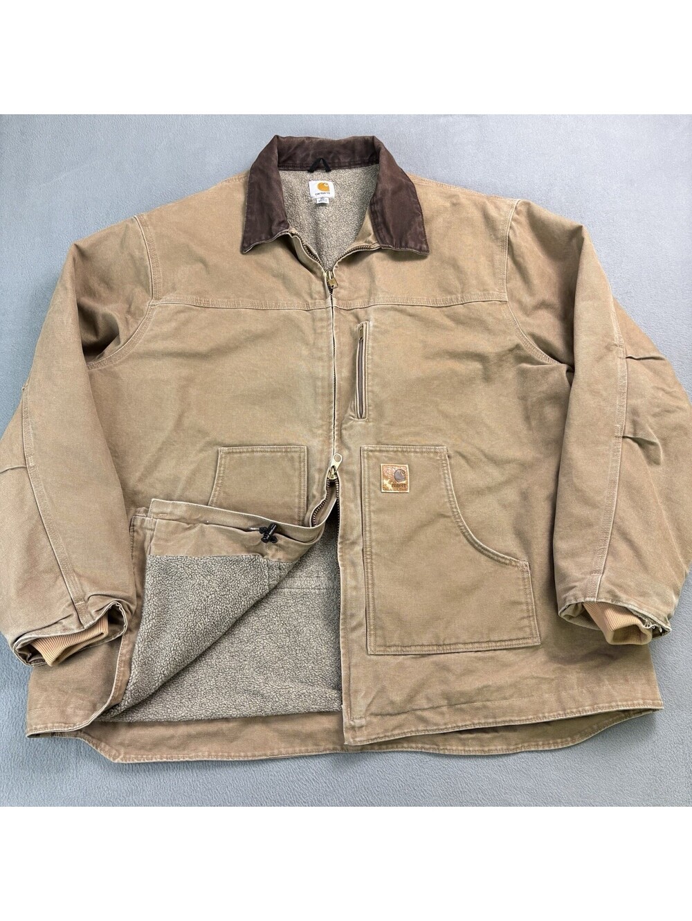 Carhartt Canvas Sherpa Lined Sandstone Ridge Coat Size 3XL Tall Workwear C61 CML